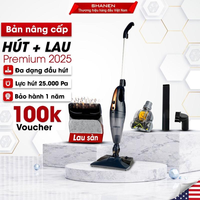 Máy hút bụi cầm tay lau sàn nhà đa năng SHANEN, Công suất 800W - 25000Pa Hút…
