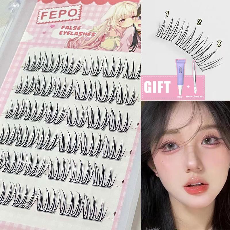 FEPO 6/10 Hàng Mì Tự Nhiên Lông Mi Giả Đuôi Cá Gửi  Món quà miễn phí Keo dán lông mi + nhíp