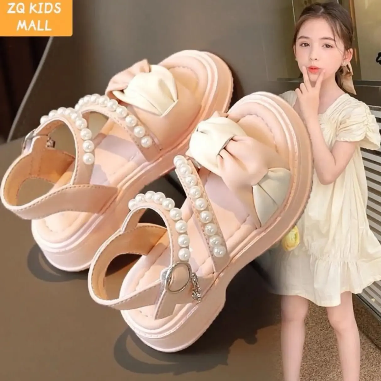 Sandanl bé gái, QC êm chân, đính ngọc trai