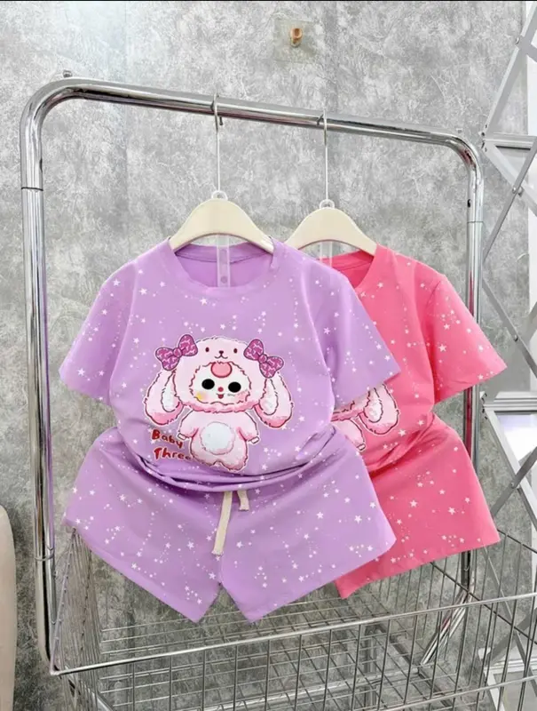 [Hanashop][11-52kg] Đồ bé gái, set bộ quần áo cộc tay cho bé hình BABY THREE tràn viền NGÔI SAO  chất cotton mịn mát 4