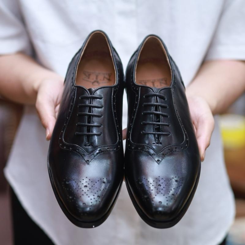 Giày nam oxford plain toe full brogues màu đen chất liệu da bò nhập khẩu bảo hành 24 tháng Shoes Cao Su