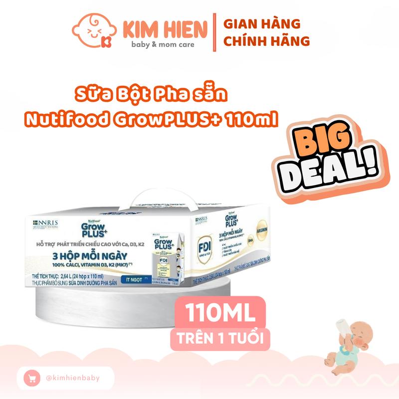[ Deal Độc Quyền KOC] Thùng Sữa Công Thức Pha Sẵn Nutifood Sweden GrowPLUS+ Bạc 110ml (24 Hộp) grow plus bạc