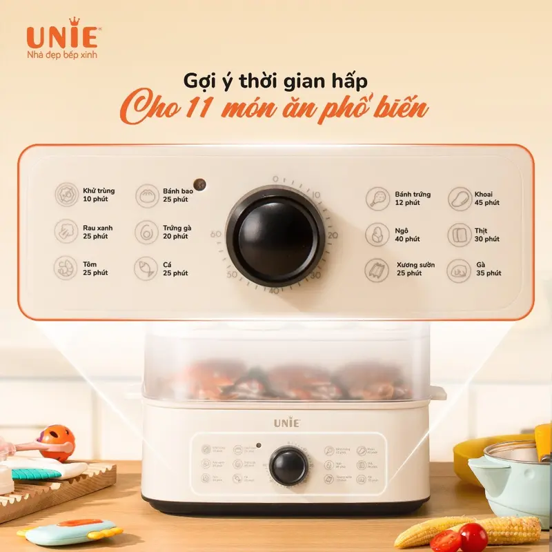 [ƯU ĐÃI CÓ HẠN] Nồi Hấp UNIE Hấp Được Gà Nguyên Con 3 Tầng Dung Tích Lớn 18L, Tháo Rời Dễ Vệ Sinh, 12 Tính Năng Tiện Lợi UE560 4