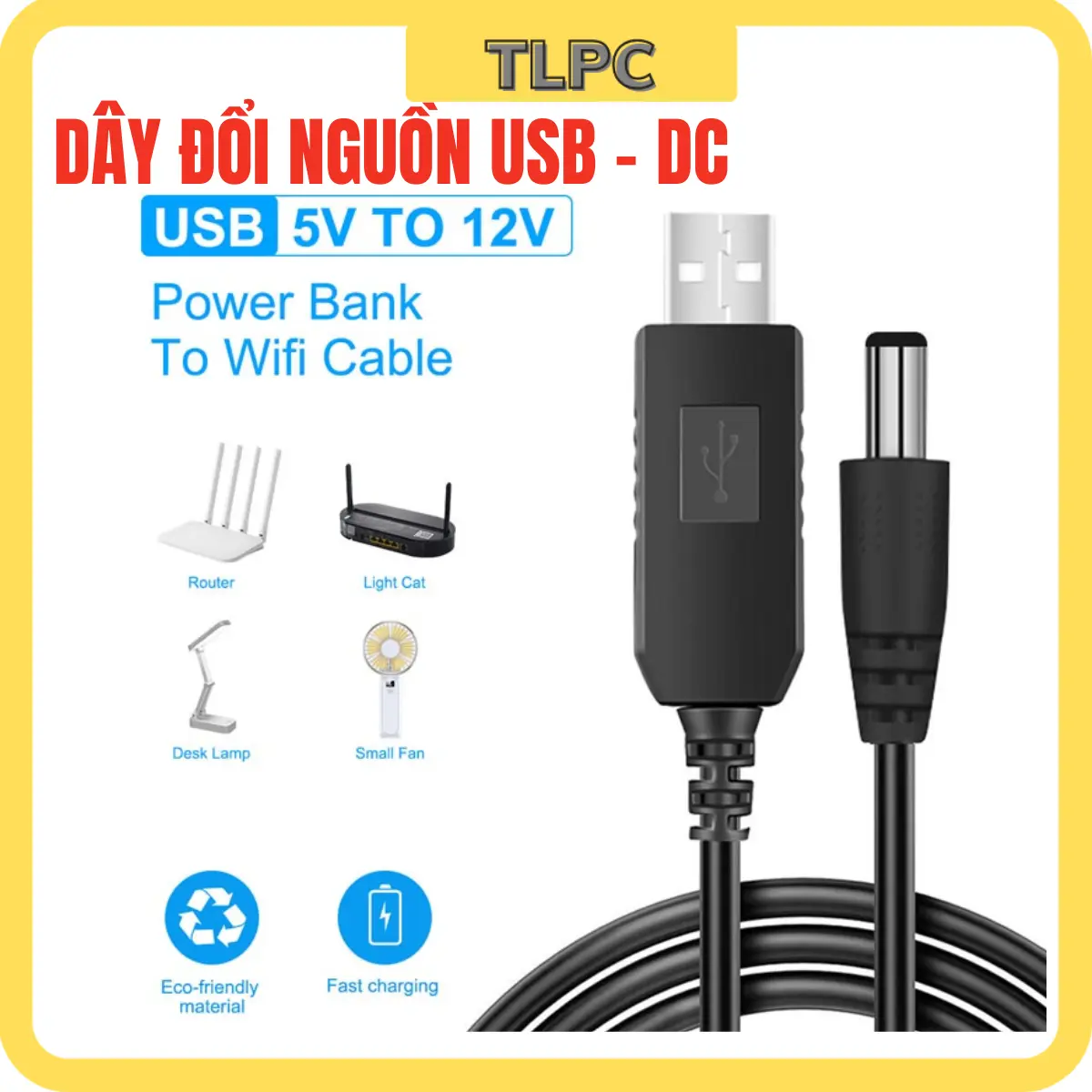Dây nguồn USB sang DC cho WiFi đổi nguồn từ 5V - 12V cho WiFi từ cổng USB qua PC, LapTop, Cục Sạc, Tivi độ dài 1m2 usb  wifi bộ  phát củ  wifi
