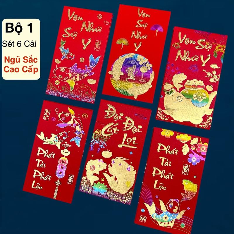 SỈ 60-120 Cái Bao Lì Xì Ngũ Sắc Chất Giấy Dày Cứng- Hàng Cao Cấp