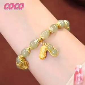 Gelang Giok Keberuntungan Manik-manik Batu Gelang Kacang Hijau Merah