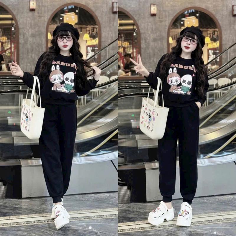 Có Big Size Set Đồ Bộ Nỉ Nam Nữ Labubu Thu Đông Thể Thao Năng Động Chất Liệu Nỉ Cotton Mềm Mại Không Bai Xù