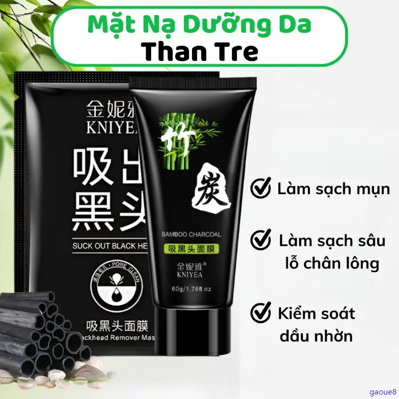 gaoue8 Mặt Nạ Lột Mụn Tấm Thị Chiết Xuất Than Tre Giúp Làm Sạch Mụn Đầu Đen Mụn Cám Bả Nhờn Thu Nhỏ Lỗ Chân Lông Tuýp 60g