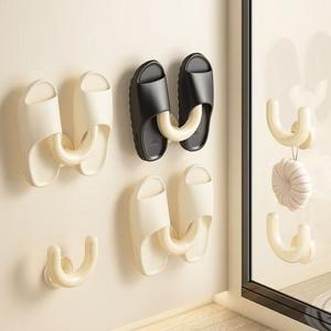 Bathroom Slipper Rack Suction Cup No-Drill Wall-Mounted Shoe Rack Bathroom Drainage Rack Hook Storage Rack