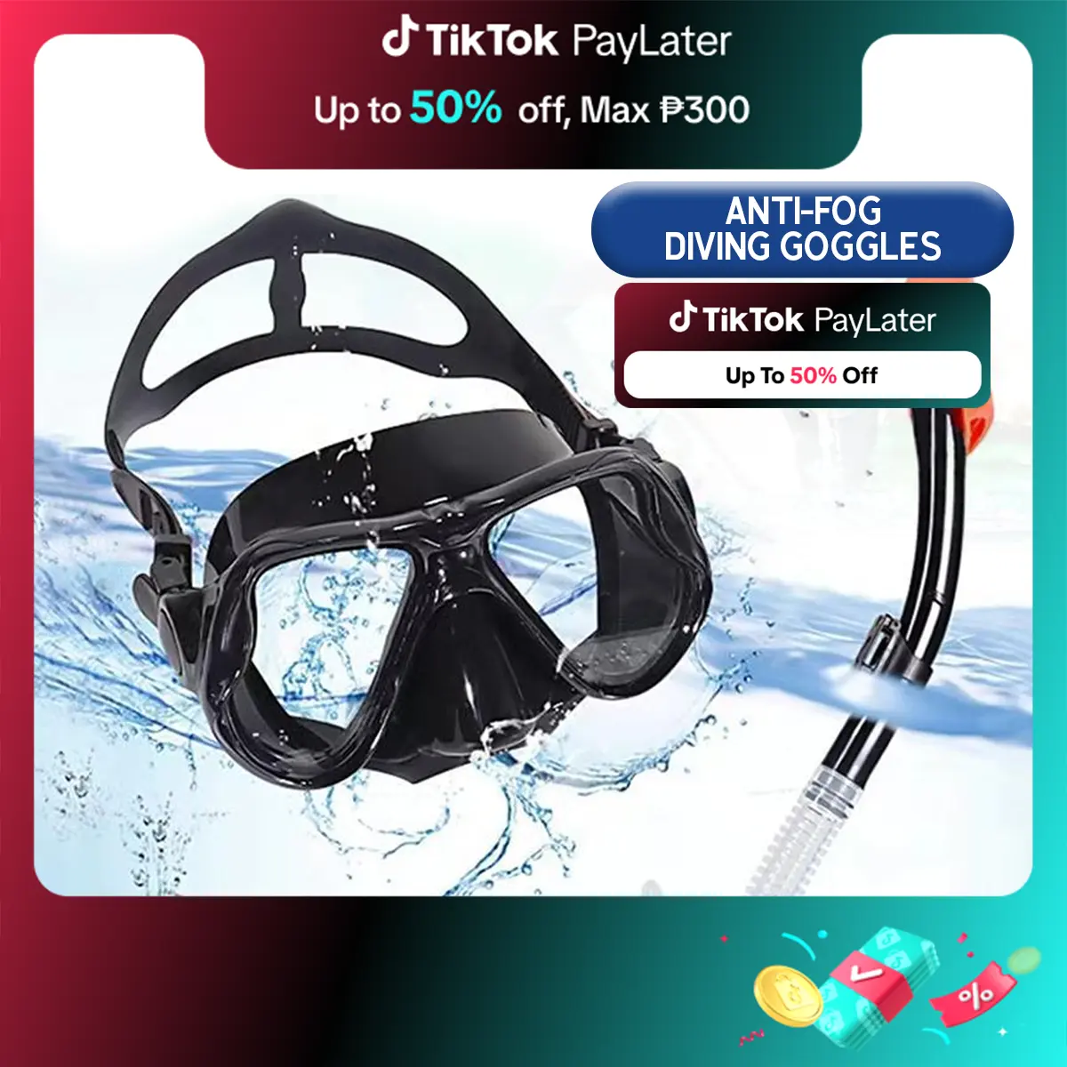 KEMILNG : Professional Diving Mask Swimming Goggles And  Anti-fog Swimming Snorkel For Adult Scuba Equipment / Snorkeling Set Equipments