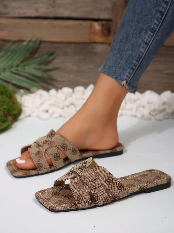 Women's Fashionable Floral Pattern Slip on Sandals, Casual Comfortable Flat Sandals for Summer, Lightweight Breathable Shoes for Daily Wear 1