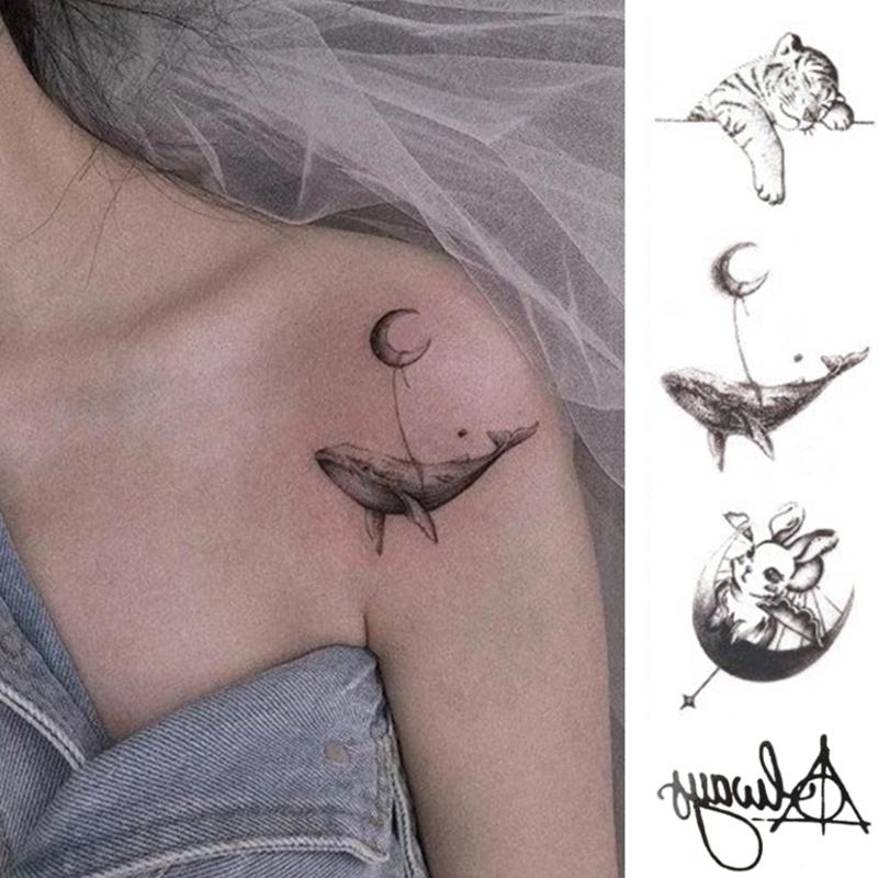 Miếng Dán Hình Xăm Tạm Thời, 4 Kiểu, Tự Làm, Thực Tế, Hổ, Cá Voi, Thỏ, Không Thấm Nước, Nghệ Thuật Cơ Thể Giả, Miếng Dán Che Khuyết Điểm