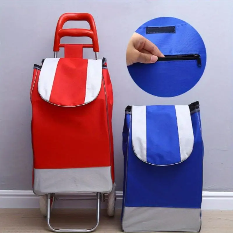 Folding Shopping Cart with Oxford Cloth Bag, Household Stainless Steel Frame Shopping Cart, Outdoor Cart, Travel Accessories, Camping & Hiking Gear 6