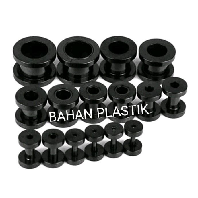 Piercing Earplug Tunnel Anting Plastik karet Hitam Pria Laki-laki 1