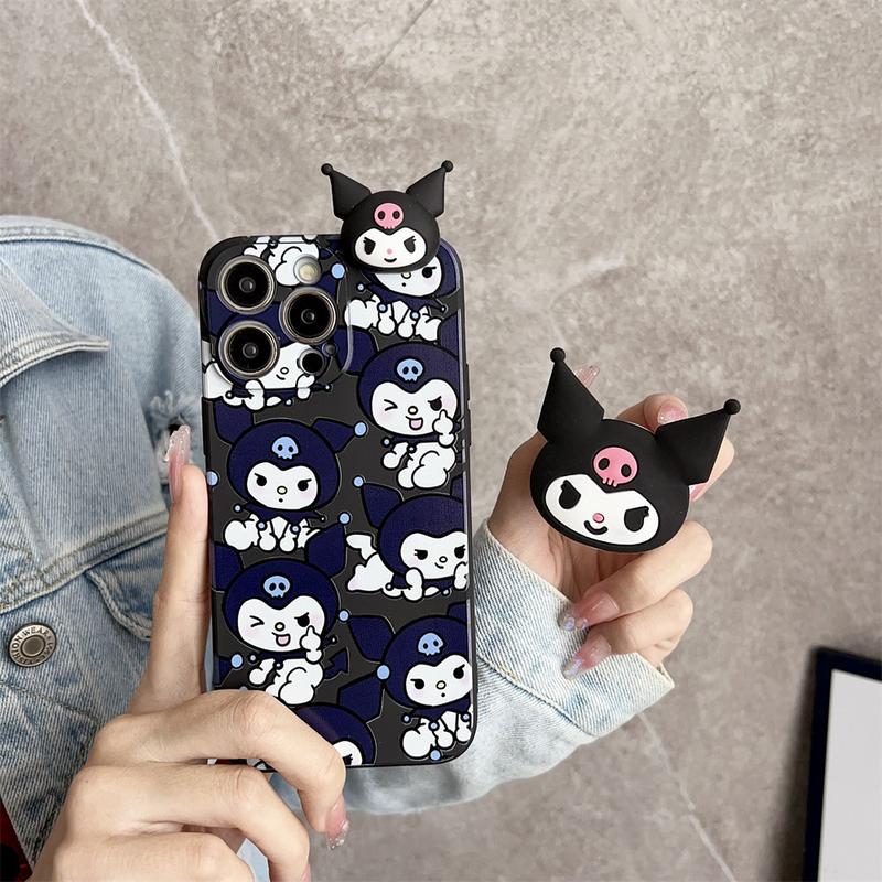 Product Introduction of 3D Cartoon Kuromi Toy With Lanyard Phone Holder Case For iPhone 16 15 14 13 12 11 Pro Max Plus Casing Soft Silicone Strap Rope Cover 22