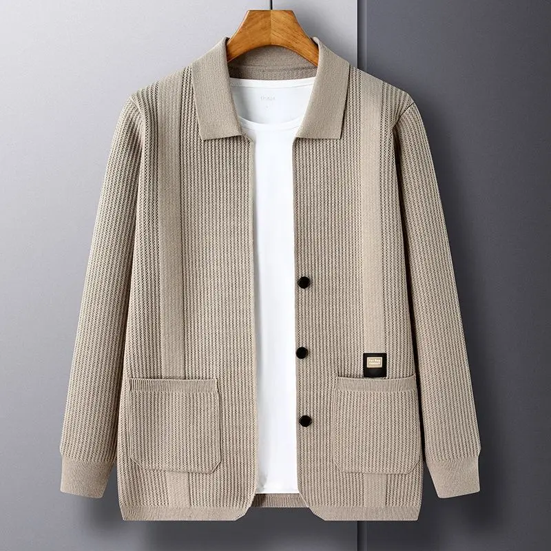 Áo Cardigan Dệt Kim, Cao Cấp, Dành Cho Nam Giới, Bộ Sưu Tập Mùa Xuân Và Mùa Thu, Hàng Mới Về, Màu Trơn Cổ Polo, Phong Cách Thường Ngày Áo Len Áo Dễ Phối Đồ 1