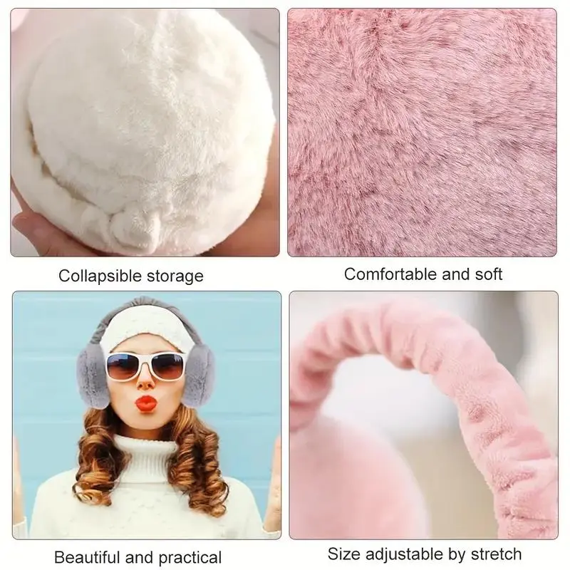 Solid Color Plush Earmuffs, Soft Ear Warmer, Foldable Ear Muffs, Comfortable Coldproof Earmuffs for Winter Outdoor, Christmas Gift 5