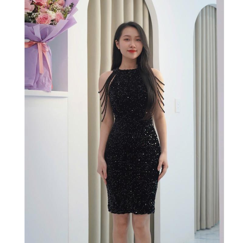  Thanh An Dress - VN134 - Đầm dạ hội kim sa cổ yếm trẻ trung sang chảnh co giãn tốt. 