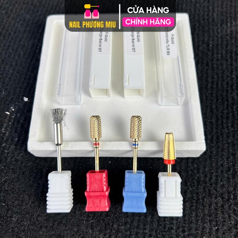 Combo 3 Đầu Mài Titan Đa Năng 5in1 Mạ Vàng Tặng Chổi Vệ Sinh Vonfram Bo Viền Đúc Đặc Xanh Mài Phá gel Đỏ Mài Mịn Êm Không Nóng Nữ Women