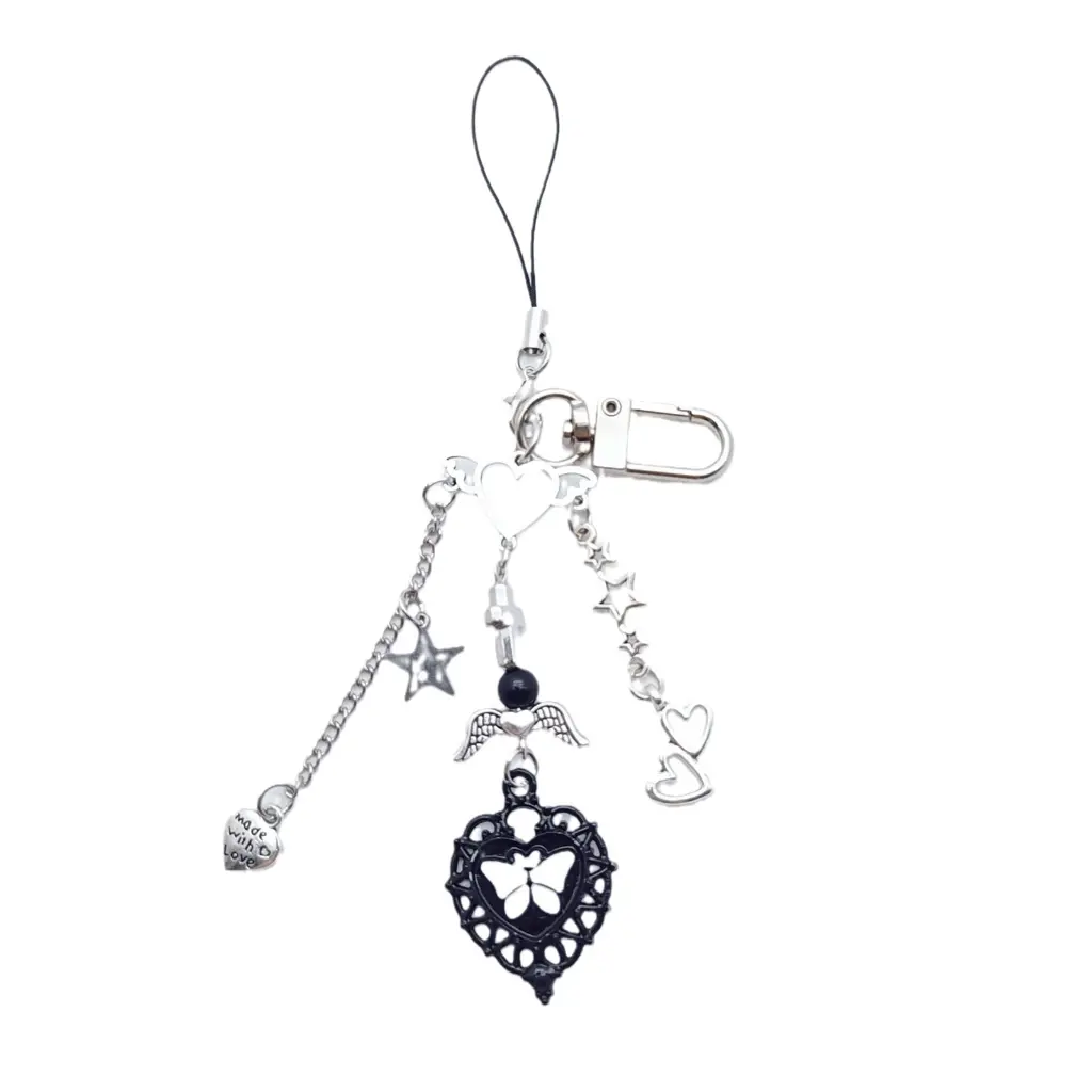✪ Cross Heart Phone Lanyard Keyring Chain Anti-Lost Keychain Y2K Handbag Backpack