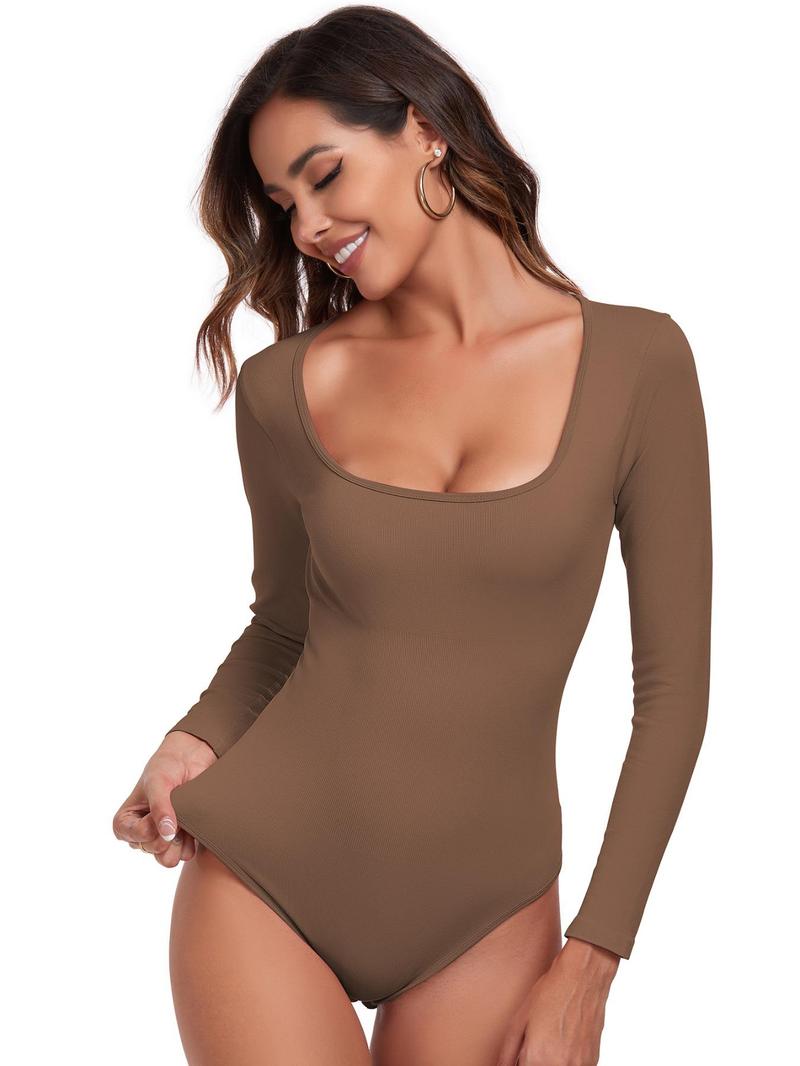 Product Introduction of Women's Solid Long Sleeve Scoop Neck Sports Bodysuit, Casual Comfy Sports Jumpsuit for Yoga Gym Workout, Women Sportswear for Spring & Fall 9