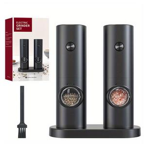 Kitchen Salt Pepper Shaker Electric Pepper Mills Set without Battery, Battery Powered Led Light Adjustable Salt and Pepper Mills with Base and Brush, Kitchen Gadgets, Kitchen Accessories, Kitchenware Supplies, Cooking Utensils Gifts, Home