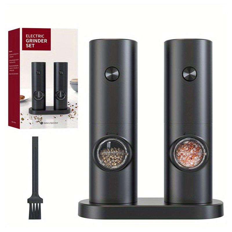 Product Introduction of Electric Pepper Mills Set without Battery, Battery Powered LED Light Adjustable Salt and Pepper Mills with Base and Brush, Kitchen Gadgets, Kitchen Accessories, Summer for Gift Seasoning Utensils 3