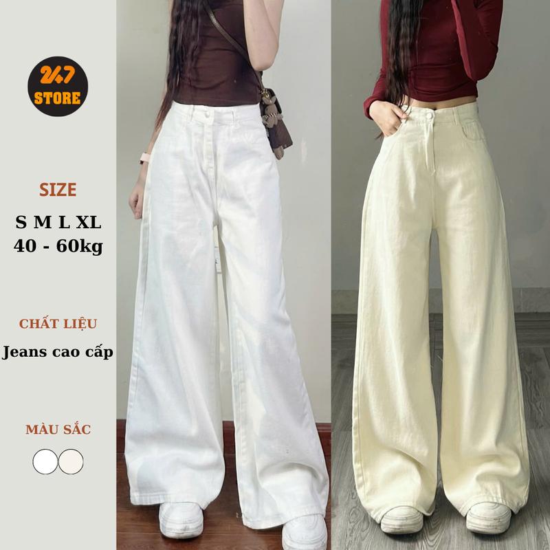 Quần jeans ống rộng màu TRẮNG/ BE ỐNG LOE form rộng dài chùm phủ chân 6222/62223 Women