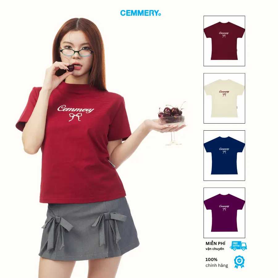 Áo Baby Tee CEMMERY Local Brand Chính Hãng Ribbon Baby Tee 2 Màu Cổ Cao Nữ Women Top Cổ Tròn