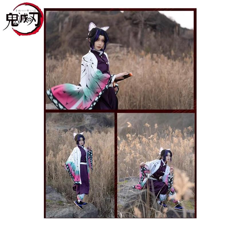 Trang phục cosplay Kimetsu No Yaiba Kochou Shinobu, Bộ tóc giả Anime Demon Slayer Kimetsu No Yaiba, Đồng phục Kimono, Thích hợp cho Halloween, Dành cho người lớn và trẻ em 5
