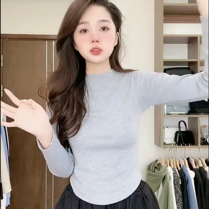 Áo tăm cổ tròn vạt bầu dài tay nữ - Thun dáng ôm body dài tay kiểu dáng bánh bèo tiểu thư hotgirl phong cách hàn quốc đẹp 1