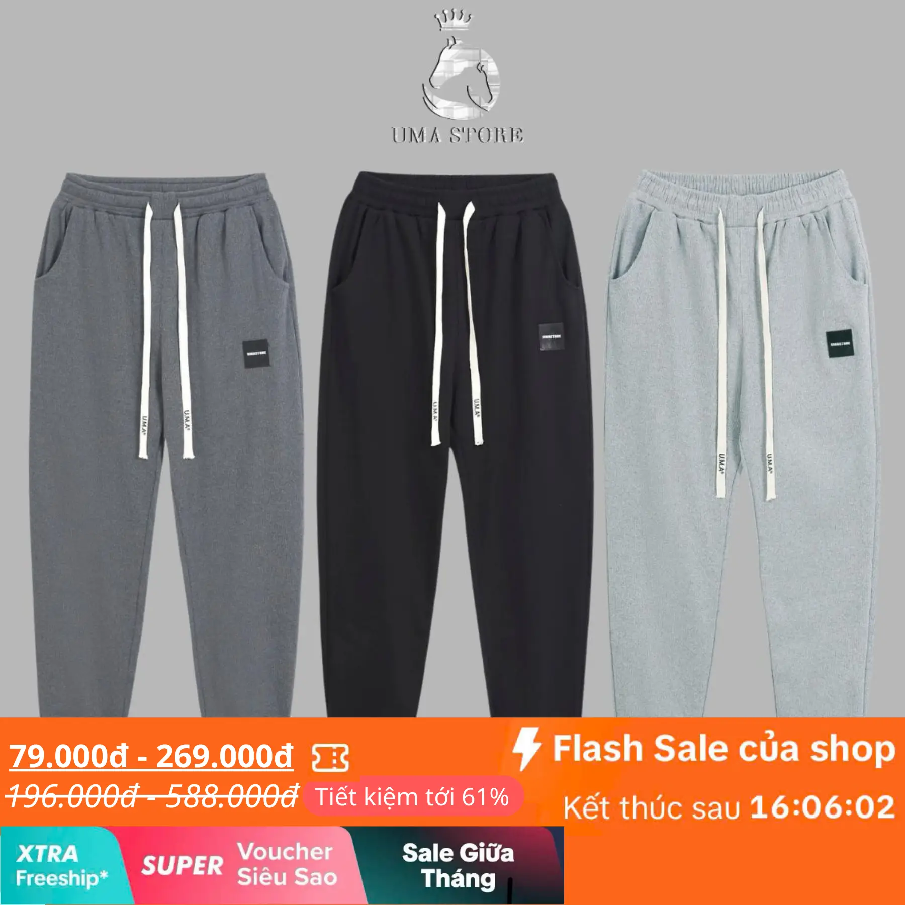 Set 3 Quần Nỉ Tăm Jogger U.m.a Bo Chun, Có Dây Rút Bản To Mác Vuông, Hàng Xuất Dư Năng Động Fom Dáng Thể Thao, Thanh Lich, Ấm Áp, Khỏe Khoắn New Màu Đen Thông Thường Trơn Đồng Sport Có Thể Giặt Máy Thời_Trang Nam Thun Tập Gym Thể Dục