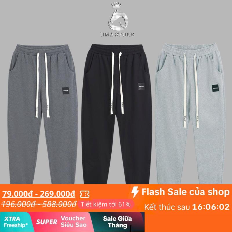 SET 3 QUẦN NỈ TĂM JOGGER U.M.A bo chun, có DÂY RÚT BẢN TO mác Vuông, hàng xuất dư năng động fom dáng thể thao, thanh lich, ấm áp, khỏe khoắn NEW Màu đen Thông thường Trơn Đồng Sport có thể giặt máy thời_trang Nam Thun Tập Gym Thể Dục