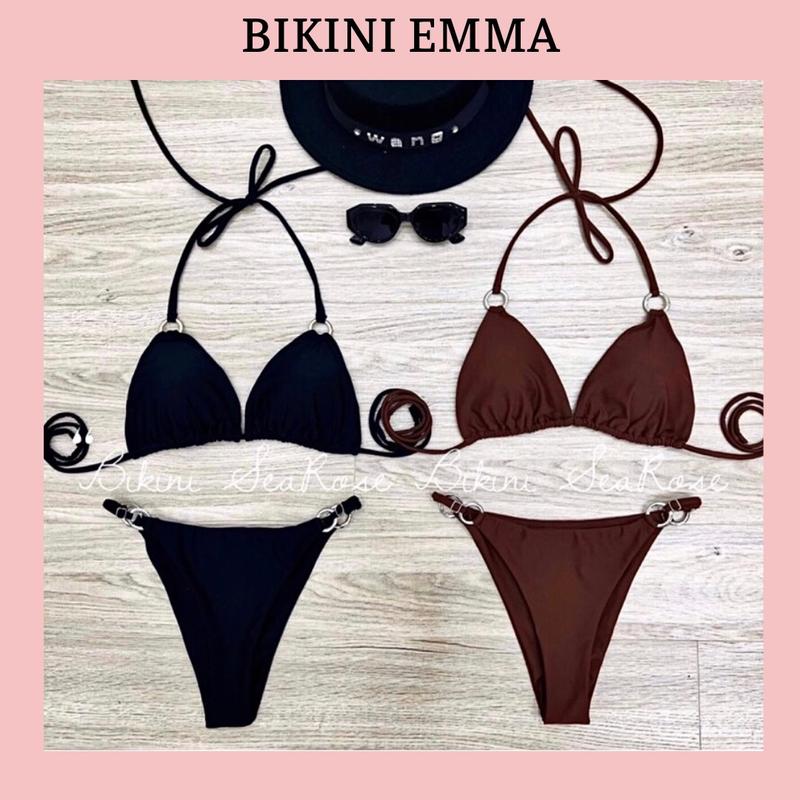 Bikini Tam Giác Phối Khoen EMMA Kèm Tăng Đơ Mặc Nhiều Kiểu Gồm 2 Mảnh Áo Bikini + Quần Chip, Chất Liệu: Thun Lạnh Co Giãn