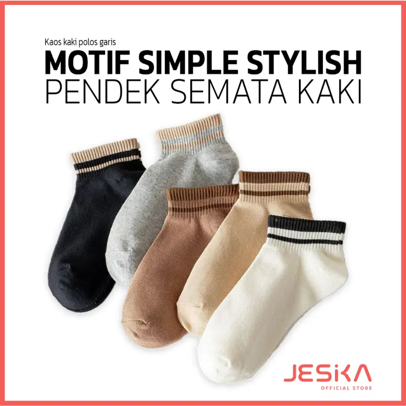Kaos kaki katun pendek semata kaki pantofel loafers cotton elastis untuk anak sd remaja pria Wanita motif garis elegan warna coklat cream coksu polos lucu aesthetic 0