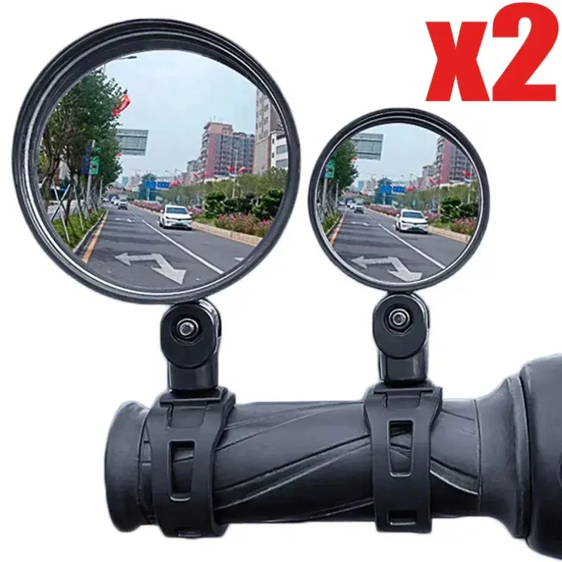 thumbnail image 2 of 1 Pair Bike Handlebar Mirrors – Rotatable Convex Glass, Stainless Steel 2 of 6
