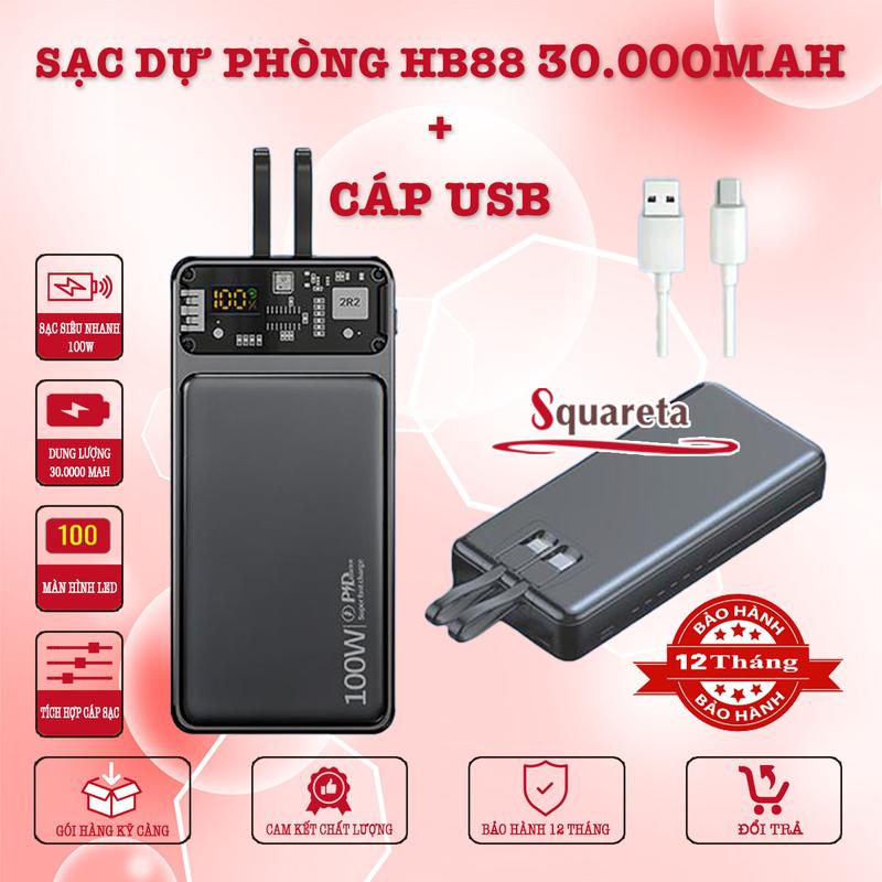 [Sẵn Cáp Sạc USB] Sạc Dự Phòng HB88 30.000MAH, Tích Hợp 2 Dây Sạc, Sạc Siêu Nhanh, Bảo Hành 12 Tháng [ Đổi trả bất kỳ lý do gì ] Phụ Kiện Điện Thoại Pin Dự Phòng Sold by HABITEK