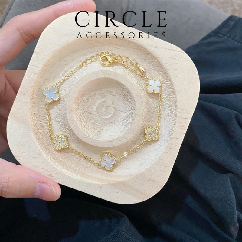 Vòng tay nữ hoa cỏ 4 lá mix nhiều màu size mini 1cm siêu xinh lắc tay nữ thời trang đẳng cấp chất liệu Titan mạ vàng 18K bền đẹp không đen gỉ