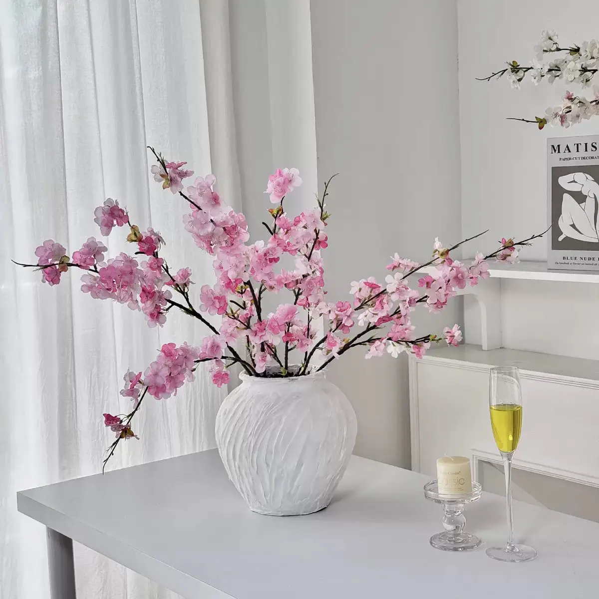 Cherry Blossom Artificial Flower Decoration, Living Room Decoration Flowers, Entrance Decoration, Fake Flower Advanced Floriculture and Floral Arrangement Peach Blossom Outdoor Balcony