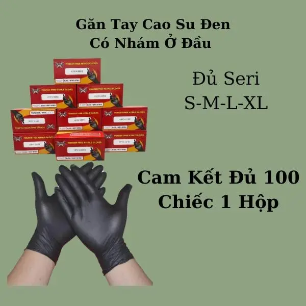 ( Cam Kết Đủ 1 hộp 100 Chiếc ) Găng tay cao su  không bột màu Đen có nhám ở đầu tay Rửa Bát Chống Nước bao  tay  tế 0