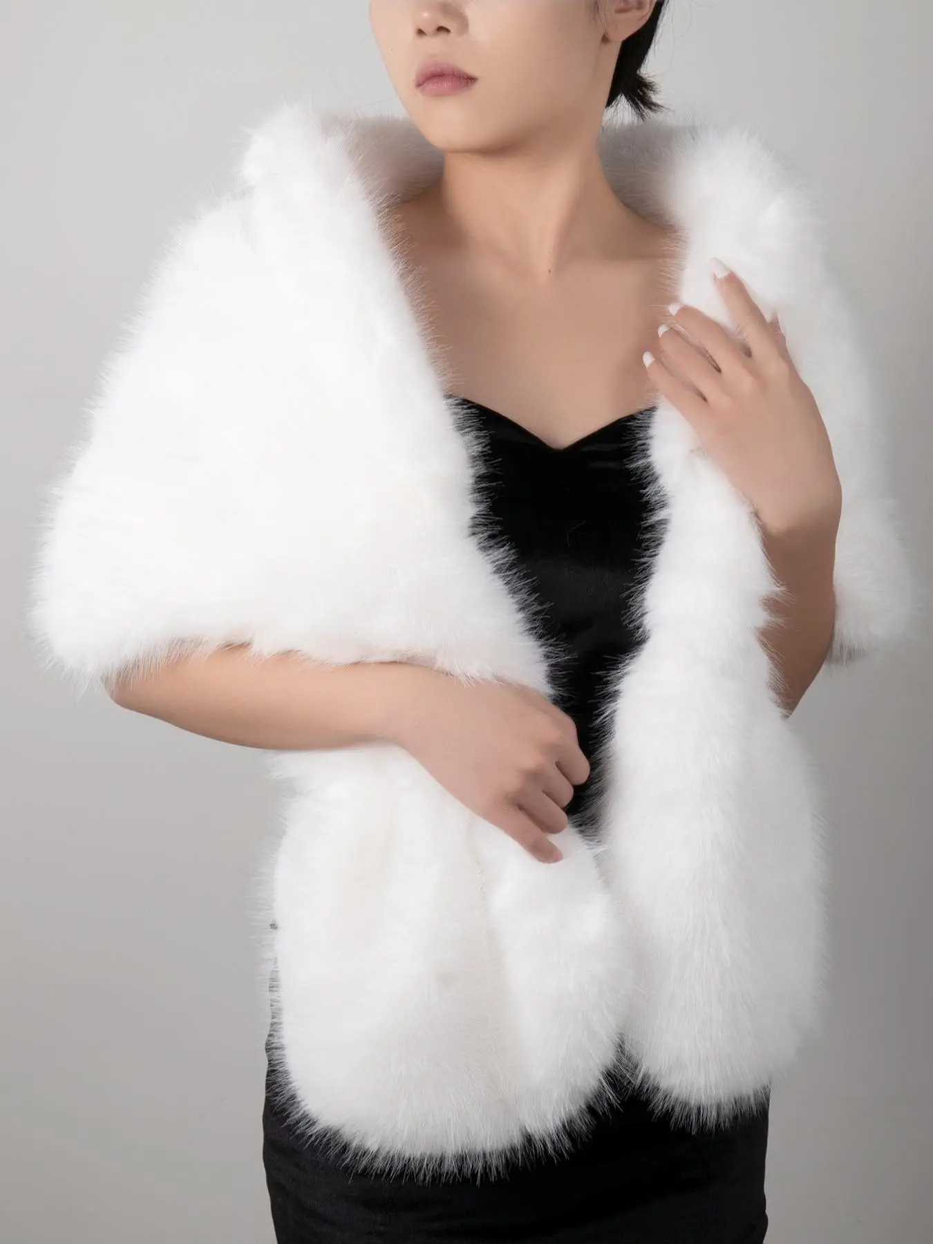 Women's Elegant Fashion Solid Fluffy Shawl, Faux Fur Gorgeous Chic Shawl for Party, Fashion Clothes Accessories As Gift for Women