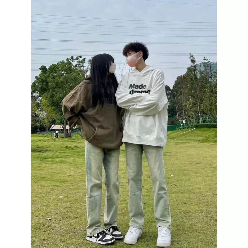 Quần jean ống rộngmàu rêu vàng unisex đồ đôi quần jean  nam phong cách Hàn Quốc quần hiphop nam Denim Cao Cấp