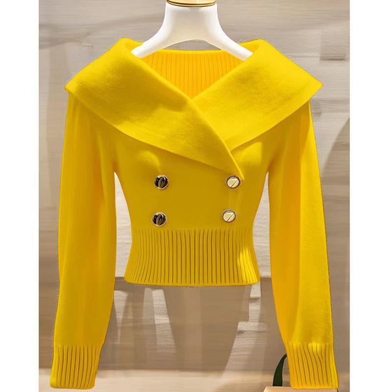 Product Introduction of Áo Len Cổ Bẻ Lớn, Phong Cách Cổ Điển, Màu Trắng, Dành Cho Nữ, Thích Hợp Cho Mùa Thu Và Mùa Đông, Nhỏ Và Thời Trang, Ôm Sát Eo, Áo Len Bó Sát, 2024 23