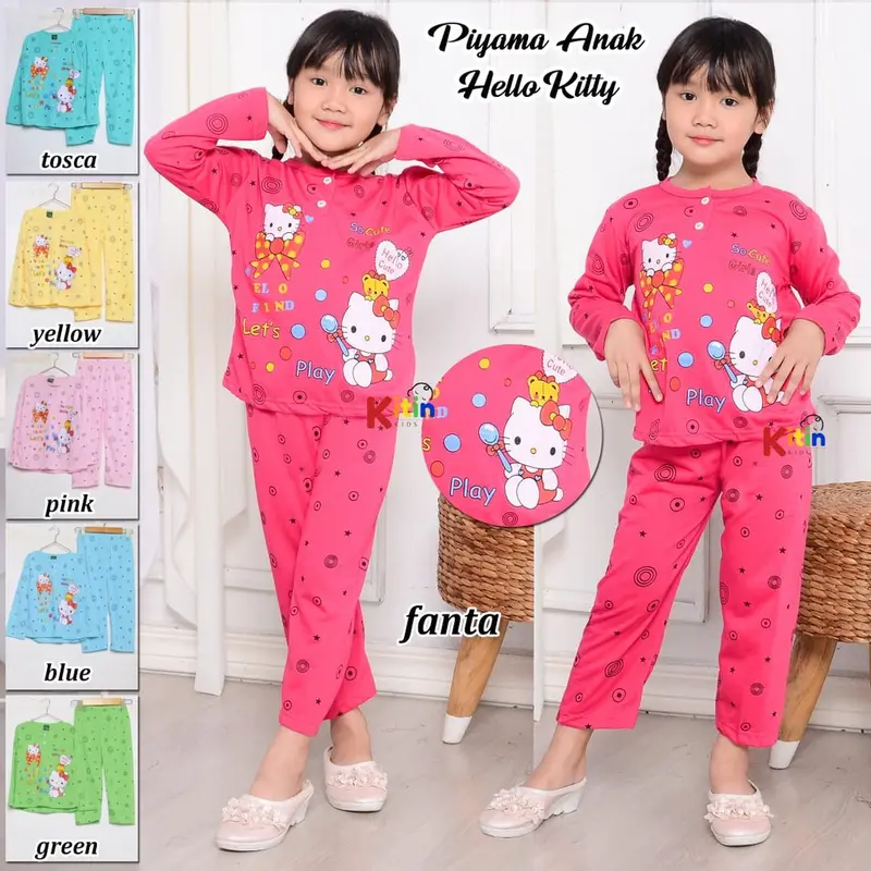 VI - SETELAN BAJU TIDUR DAN PIYAMA ANAK CEWEK/PEREMPUAN MURAH MOTIF KITTY MCKEY DORAEMON BEAR RANDOM MIXUE ICE CREAM  2-12 TAHUN BAHAN KAOS 1