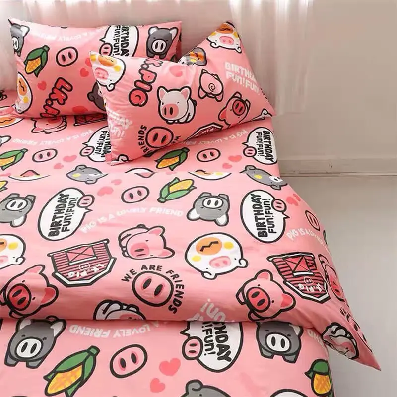 [Rẻ Vô Địch] Bộ Vỏ Chăn Ga Gối Cotton Poly Lợn Hồng Nhí Nhố 1