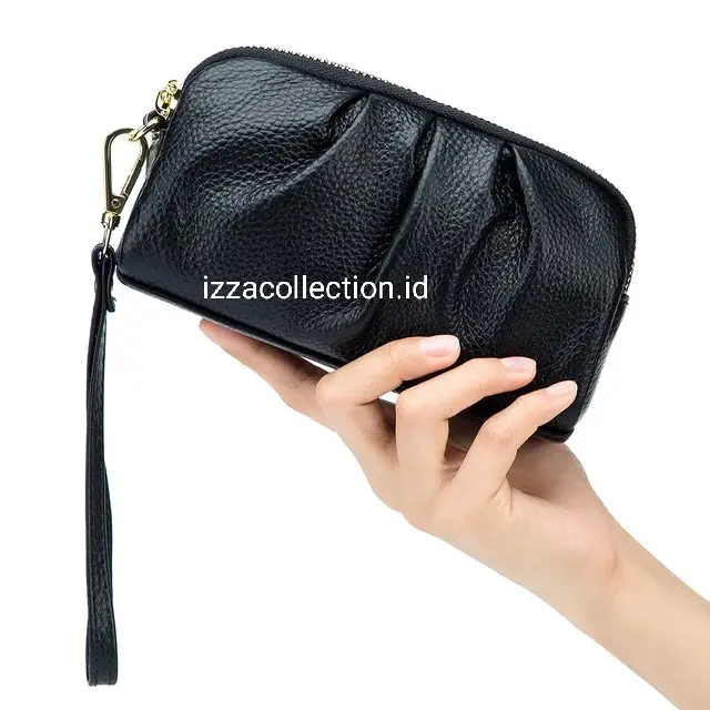 Dompet Wanita Korean Style Tempat Hp dan Uang Pouch Kulit PU Hitam Pink Polos - Kartu 6