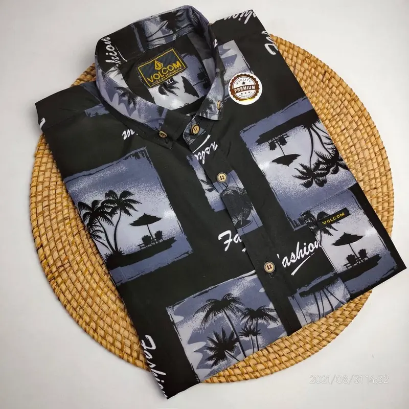 kemeja motif pria lengan pendek Daun Katun 7