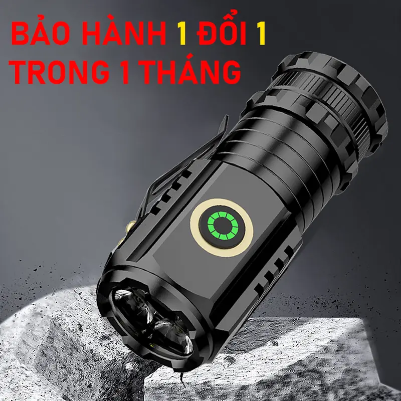 Đèn mini cầm tay kháng nước pin 2600mAh đế nam châm đa năng, gắn mũ 0