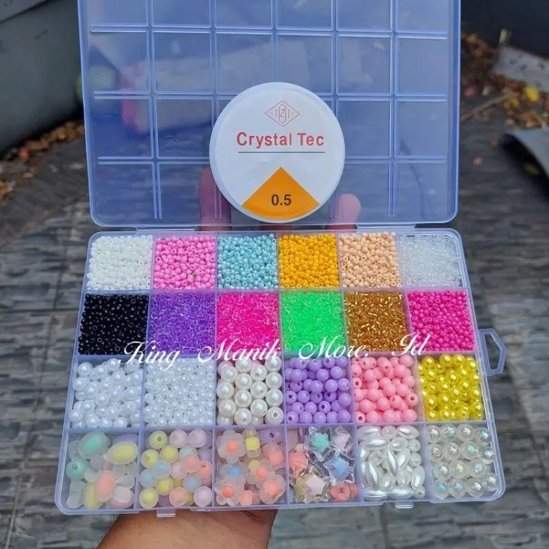Murah nursa manik Manik Manik MoTe Pasir 8/o 3mm ++ Topping Paket Murah Box 24 Sekat (Free Senar Elastis) Bahan Diy COD