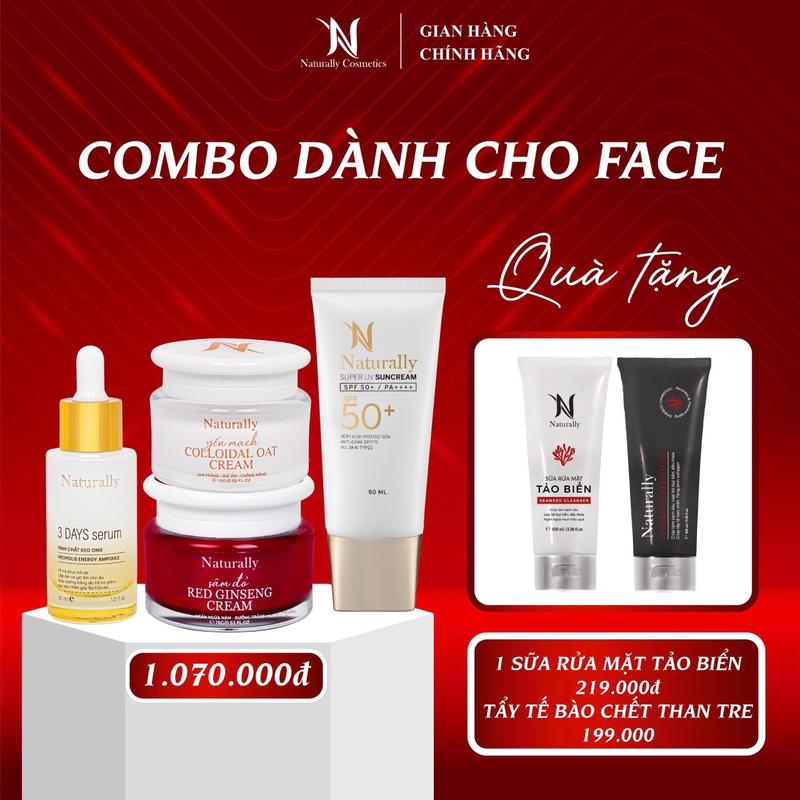 Combo Dưỡng Trắng Dành cho Face : Tẩy Tế Bào Chết Than Tre + Sữa Rửa Mặt Tảo Biển + Serum 3Days + Kem Face Yến Mạch + Kem Face Sâm Đỏ + Kem Chống Nắng